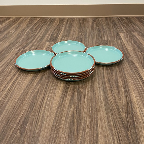 Dansk Mesa Pattern Turquoise Dinner Plates Set of 8 - Picture 4 of 5